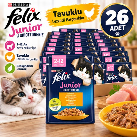 Felix Yavru Tavuk Etli Kedi Yaş Mama 26x85g