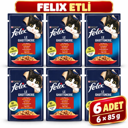 Felix Sığır Etli Yetişkin Kedi Yaş Mama 6x85g