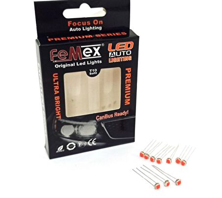 FEMEX Premium T5 T4 10'lu İnce Bacaklı Kıl Led Mini Led Ampul Parlak Kırmızı