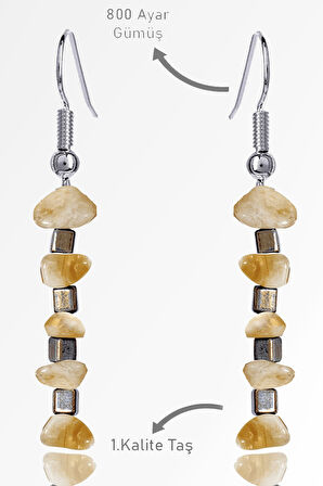 Sertifikalı Ham Kırık Taşlı Model Sitrin Taşı Küpe - Brezilya