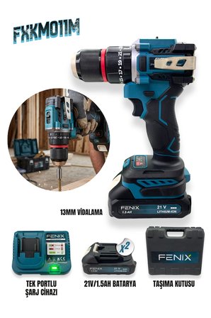 FENIX FXKM011M 21V 1.5 Ah Çift Akülü Şarjlı Vidalama