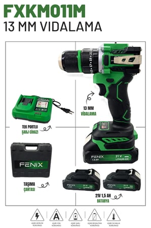 FENIX FXKM011M 21V 1.5 Ah Çift Akülü Şarjlı Vidalama