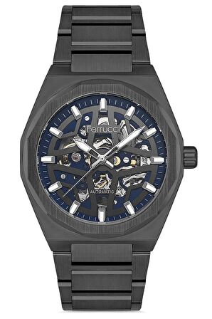 Erkek Otomatik Spor Çelik Kasa Kol Saati Çelik Kordon Paslanmaz Çelik Su Geçirmez Geometrik Premium Model