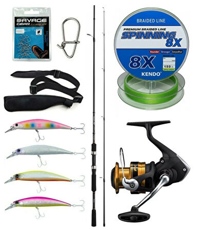 Yek Outdoor Spin Olta Seti Shimano Kamış FX XT Spinning Moderate Fast 2,40m 14-40g 2pc&Shimano Makina FX 2500 FC