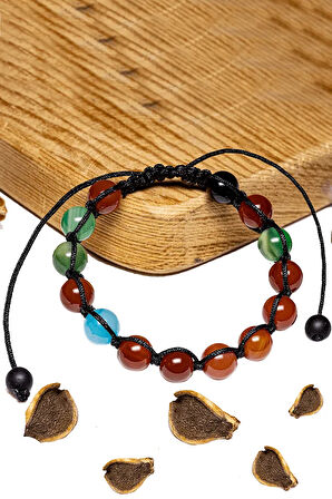 Sertifikalı Renkli Akik Taşı Bileklik - Makrome