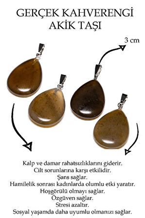 Sertifikalı Damla Model Kahverengi Akik Taşı Kolye (GÜMÜŞ APARATLI)