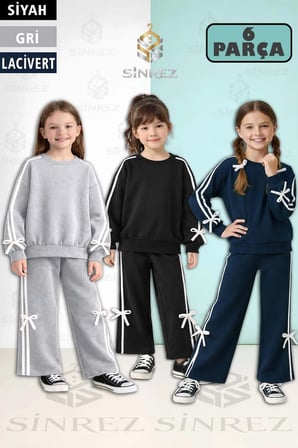 3LU ESORTMAN TAKIMI KIZ COCUK FİYONK DETAYLI KURDELELI SIFIR YAKA