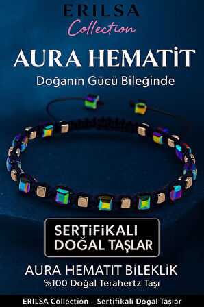 Sertifikalı Küp Kesim Terahertz Aura Hematit Doğal Taş Bileklik İnce Model