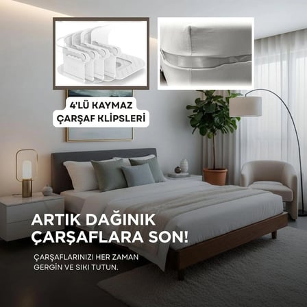 Çarşafmatik Çarşaf Kaydırmaz Sabitleyici – Çarşafı Dört Köşeden Kilitleyen Akıllı Sistem 4'lü Set