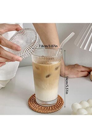 4 Adet 600 ML Mika Origami Stil Kapaklı Cam Pipetli Bardak Origami Stil Soğuk Kahve Meşrubat Bardağı