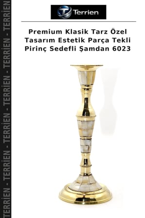 Premium Klasik Tarz Özel Tasarım Estetik Parça Tekli Pirinç Sedefli Şamdan 6023