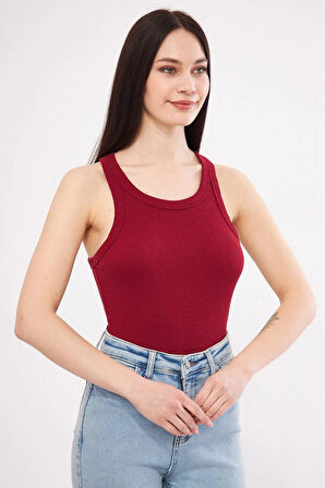  Bordo Fitilli Kaşkorse Halter yaka Atlet