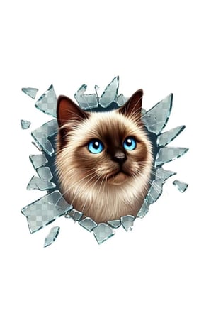 4 Adet Kedi Tasarımlı Araç Stickerı – Kırık Cam Efektli Cam Sticker, Araç Etiketi, Car Decal, 10X10 CM Model Karışık