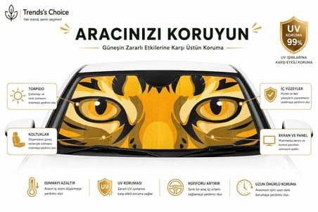 Kaplan Desenli Araç Ön Cam Güneşliği 135x65 cm Katlanabilir Oto Güneşlik UV Koruyucu