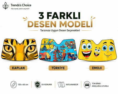 Kaplan Desenli Araç Ön Cam Güneşliği 135x65 cm Katlanabilir Oto Güneşlik UV Koruyucu