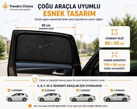 2 Adet Araç Yan Cam Güneşlik Perde | UV Korumalı Esnek Oto Cam Gölgelik Oto Yan Cam Perde