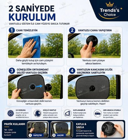 Araç Oto Güneşlik Yan Cam Güneşlik Perde Vantuzlu Araç Yan Cam Güneşliği UV Korumalı