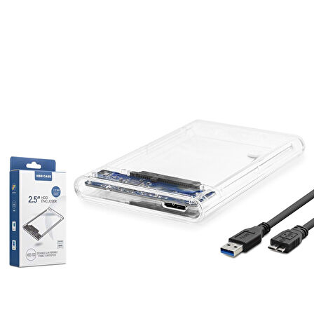 Hadron HDX1760 SATA3 2.5" USB 3.0 Kablolu Plastik Kasa HDD/SSD Kutusu - Şeffaf