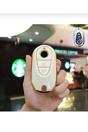 Lüx Mercedes C S Sınıf W206 W223 S350 C260 C300 Nano Anahtar Kılıfı Beyaz Gold Renk