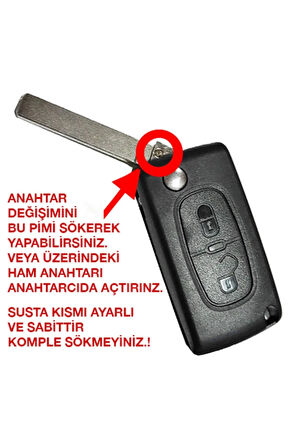 Peugeot 207 307 308 Partner Citroen C3 C4 C5 Anahtar Kabı Kumanda Kabı 2 Buton (pil Yuvasız)