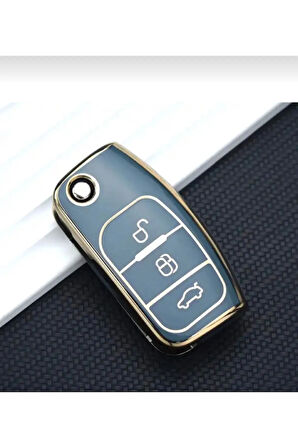 Lüx Ford Focus Fiesta Mondeo Cmax Courier Nano Anahtar Kılıfı Gri Gold Altın Renk