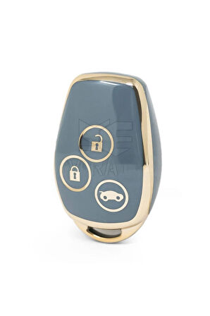 Lüx Renault Clio 3 Dacia Duster 3 Buton Nano Anahtar Kılıfı Gri Gold Altın Renk