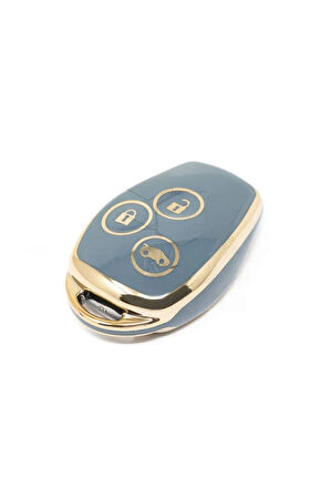 Lüx Renault Clio 3 Dacia Duster 3 Buton Nano Anahtar Kılıfı Gri Gold Altın Renk