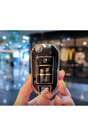 Lüx Fiat Scudo Van 3 Buton Nano Sustalı Anahtar Koruma Kılıfı Siyah Gold Altın Renk 1.ci Kalite