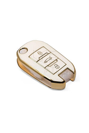 Lüx Peugeot 208 308 508 2008 3008 5008 Rifter Anahtar Kılıfı Beyaz Gold Altın Renk