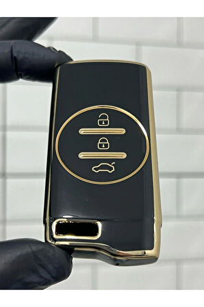 Lüx Chery Tiggo 7 Pro 3 Buton Smart Nano Anahtar Kılıfı Siyah Gold Altın Renk 1.ci Kalite