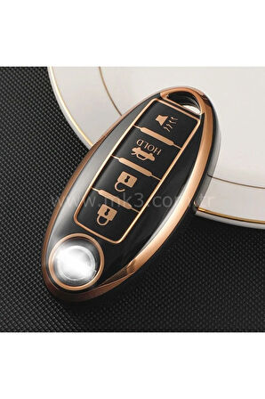 Lüx Nissan Pathfinder Murano Altima Titan 4 Buton Nano Anahtar Kılıfı Siyah Gold Renk