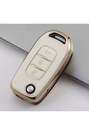 Renault Express 3 Buton Sustalı Nano Anahtar Kılıfı Beyaz Gold 1.ci Kalite