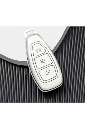 Lüx Ford Focus Fiesta Kuga Mondeo Smax Cmax Ecosport Nano Anahtar Kılıfı Beyaz Silver Gümüş Renk