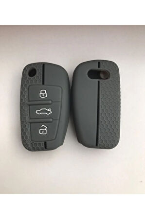 Lüx Audi A1 A3 A4 A5a 6a A7 Q3 Q5 Q7 Silikon Anahtar Koruma Kılıfı Petek Desenli Gri Renk