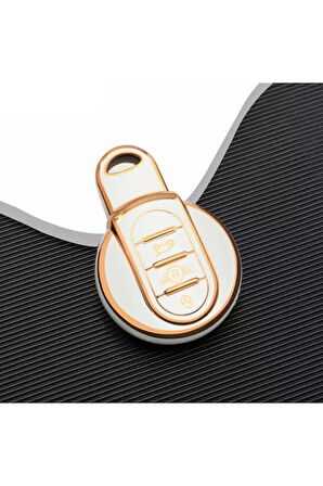 Lüx Mini Cooper Countryman Nano Anahtar Kılıfı Beyaz Gold Altın Renk 1.ci Kalite