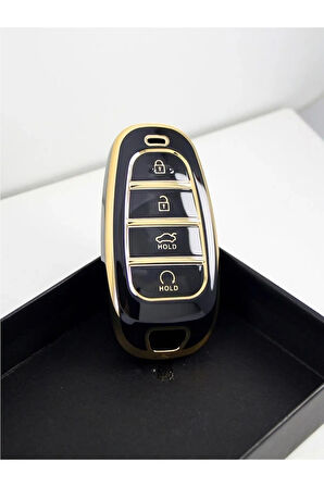 Lüx Hyundai 2021-22 Yeni Tucson Santa Fe Nano Anahtar Kılıfı Siyah Gold Renk
