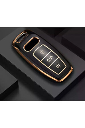 Lüx Audi A3 2021-2022 A6l A7 A8 Q8 E Tron C8 D5 Nano Anahtar Kılıfı Siyah Gold Altın Renk