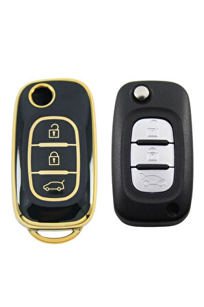 Renault Megane 3 Fluence 3 Buton Sustalı Nano Anahtar Kılıfı Siyah Gold Altın Renk 1.ci Kalite