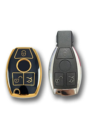 Lüx Mercedes Benz 2001-2016 Arası Be Tipi Nano Anahtar Kılıfı Siyah Gold Altın Renk
