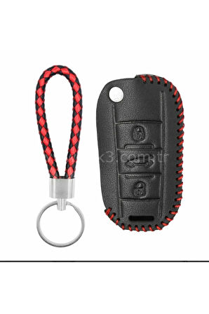 Lüx 208 301 307 308 508 2008 3008 Partner Van Opel Combo Van 3 Buton Sustalı Deri Anahtar Kılıfı