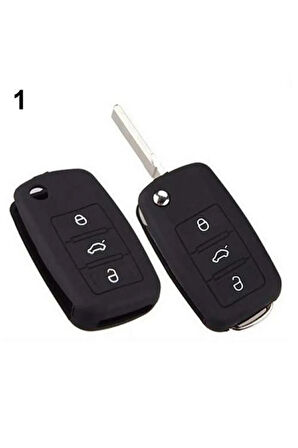 Polo Passat B5 Golf Jetta Mk6 Tiguan Eos Scirocco Silikon Araba Anahtarı Kılıfı Siyah (LOGOSUZ)