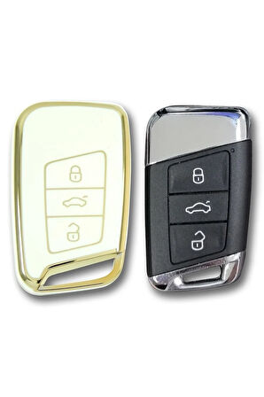 Lüx Volkswagen Passat B8 Smart Nano Beyaz Oto Anahtar Kumanda Kabı Kılıfı 1.ci Kalite