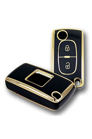 Citroen C3 Peugeot 307 2 Buton Sustalı Siyah Nano Oto Anahtar Kumanda Kabı Kılıfı Gold Siyah Renk