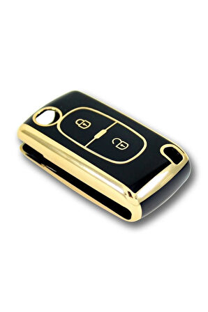 Citroen C3 Peugeot 307 2 Buton Sustalı Siyah Nano Oto Anahtar Kumanda Kabı Kılıfı Gold Siyah Renk