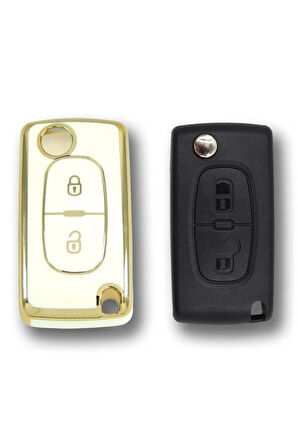 Citroen C3 Peugeot 307 2 Buton Sustalı Beyaz Oto Anahtar Kumanda Kabı Kılıfı