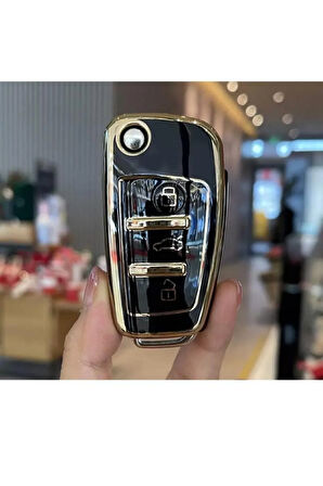 Audi A1 A3 8p 81 A4 A5 B6 B7 B8 A6 A7 C5 C6 4f Q3 Q5 Q7 Nano Anahtar Koruma Kılıfı Siyah Gold Renk