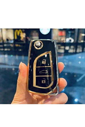 Toyota Corolla Auris Yaris Verso Avensis Aygo Hilüx Nano Anahtar Koruma Kılıfı Siyah Gold Altın Renk