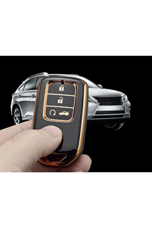 Honda Crv Hrv Accord 3+1 Buton Anahtar Kılıfı Siyah Gold Altın Renk