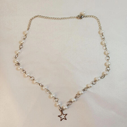 Fairycore Beyaz İnci Boncuk Yıldız Aesthetic Soft Vibes Vintage Y2K Hediyelik Kolye