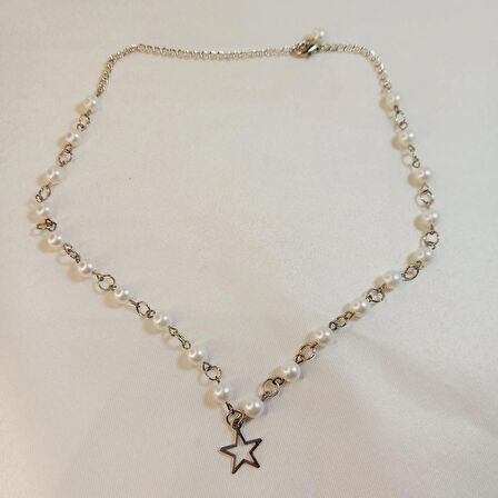 Fairycore Beyaz İnci Boncuk Yıldız Aesthetic Soft Vibes Vintage Y2K Hediyelik Kolye